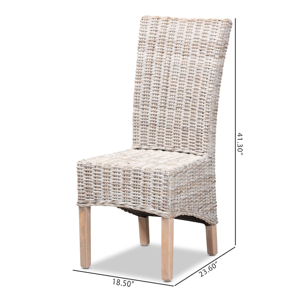 Trianna Rustic Transitional Whitewashed Rattan And Natural Brown Finished Wood Dining Chair